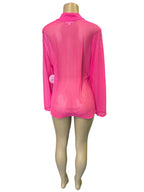 Pink Sheer Mesh Long-Sleeve Top