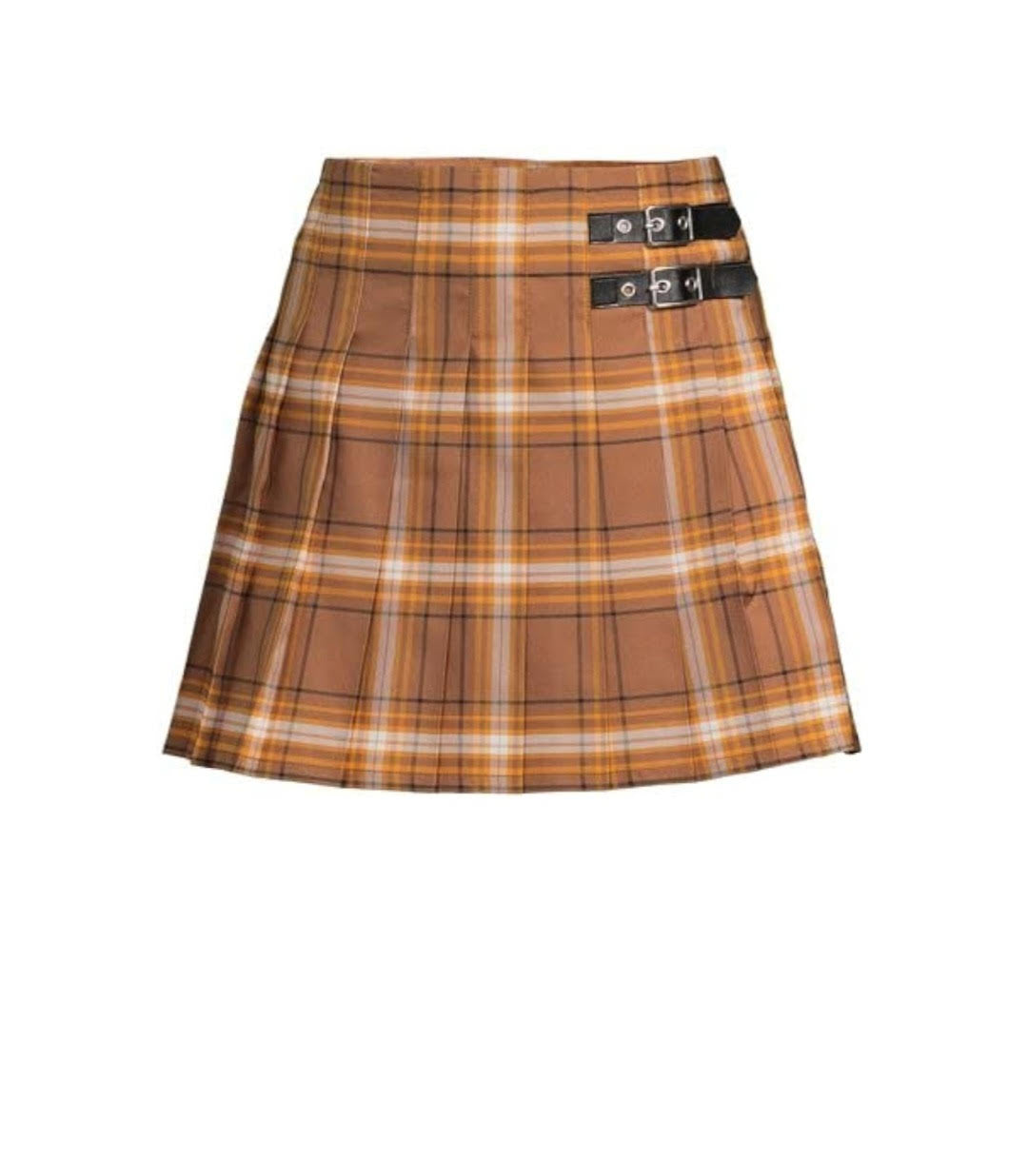 No Boundaries Brown Plaid Mini Skirt with Buckles