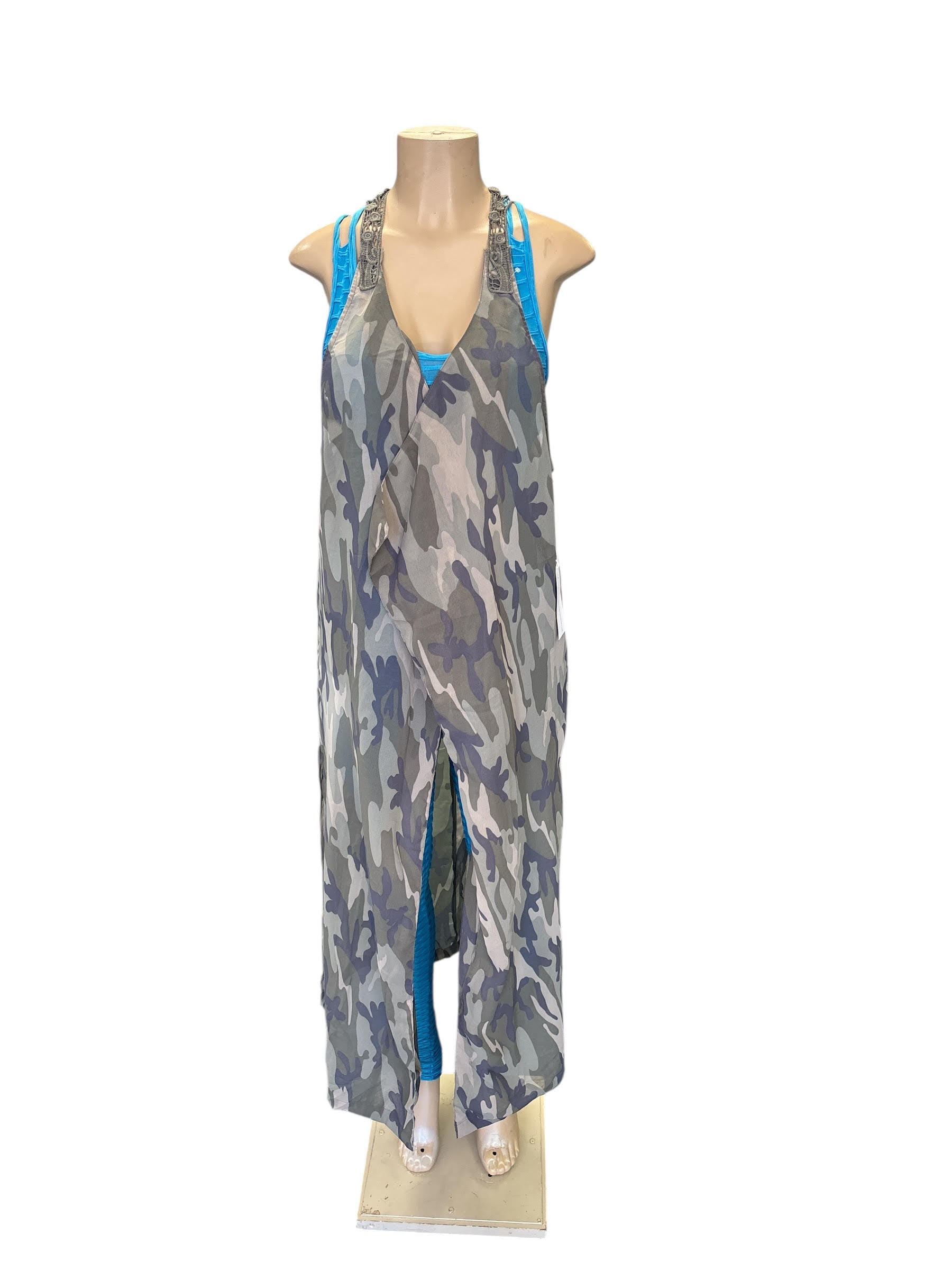Camo Print Open Front Duster Vest