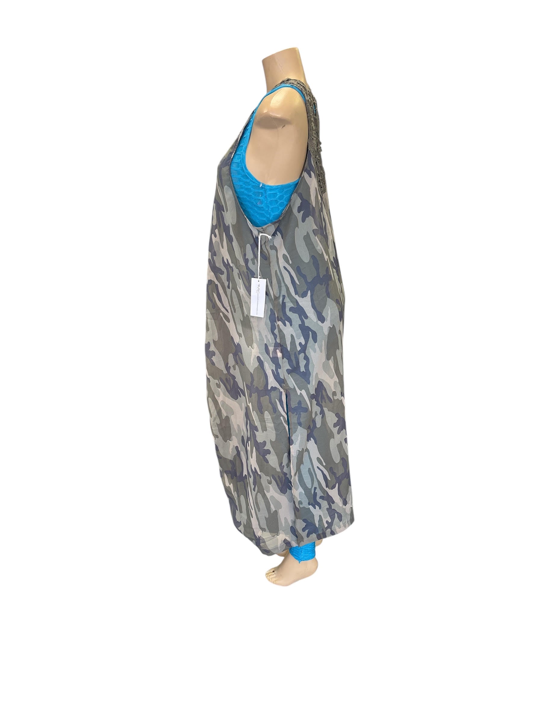 Camo Print Open Front Duster Vest