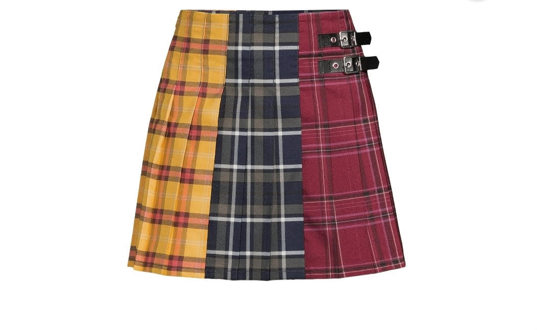 No Boundaries Brown Plaid Mini Skirt with Buckles
