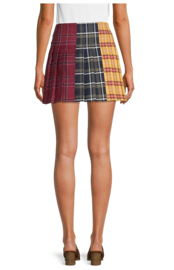 No Boundaries Brown Plaid Mini Skirt with Buckles
